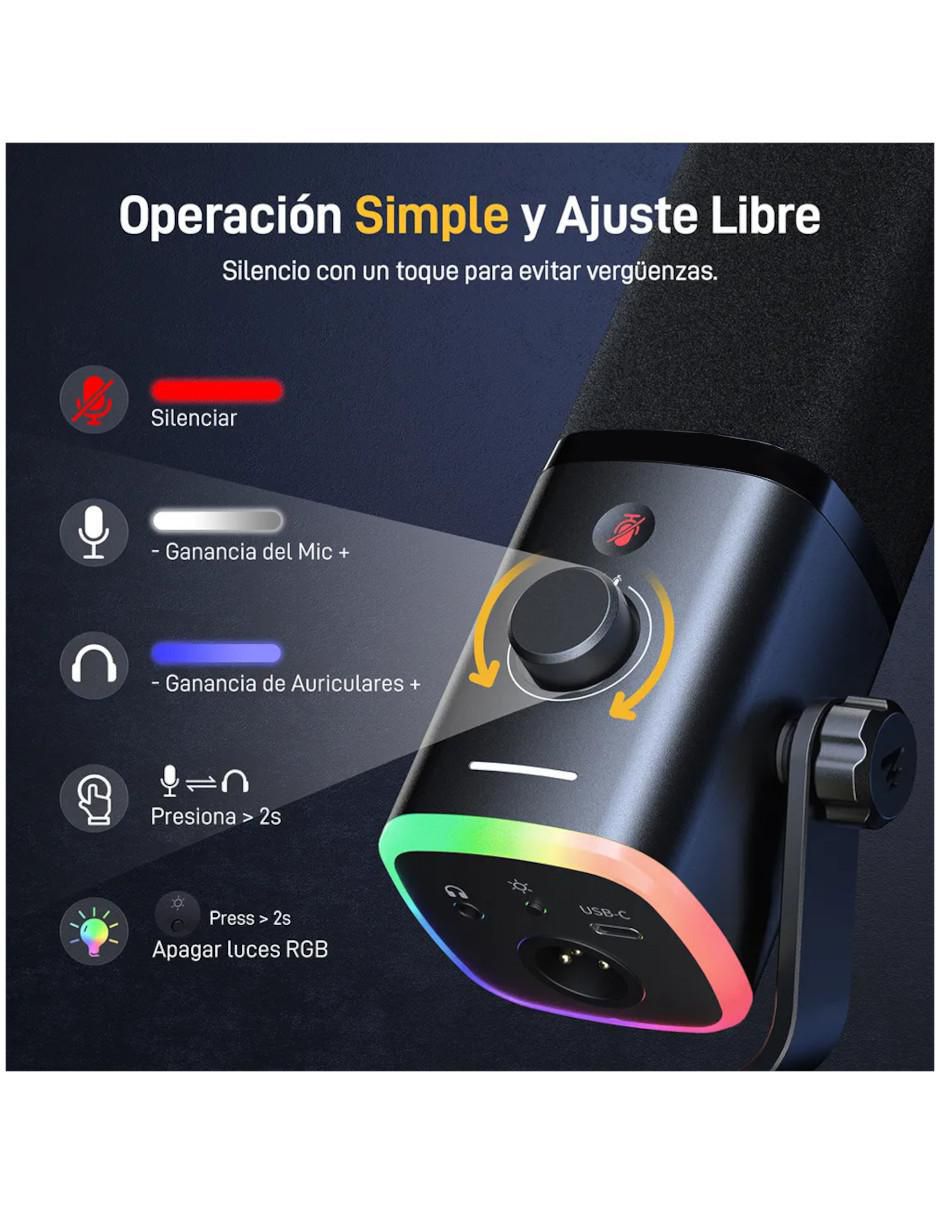 Micrófono gaming alámbrico micrófono dinámico gamer con luces rgb 4