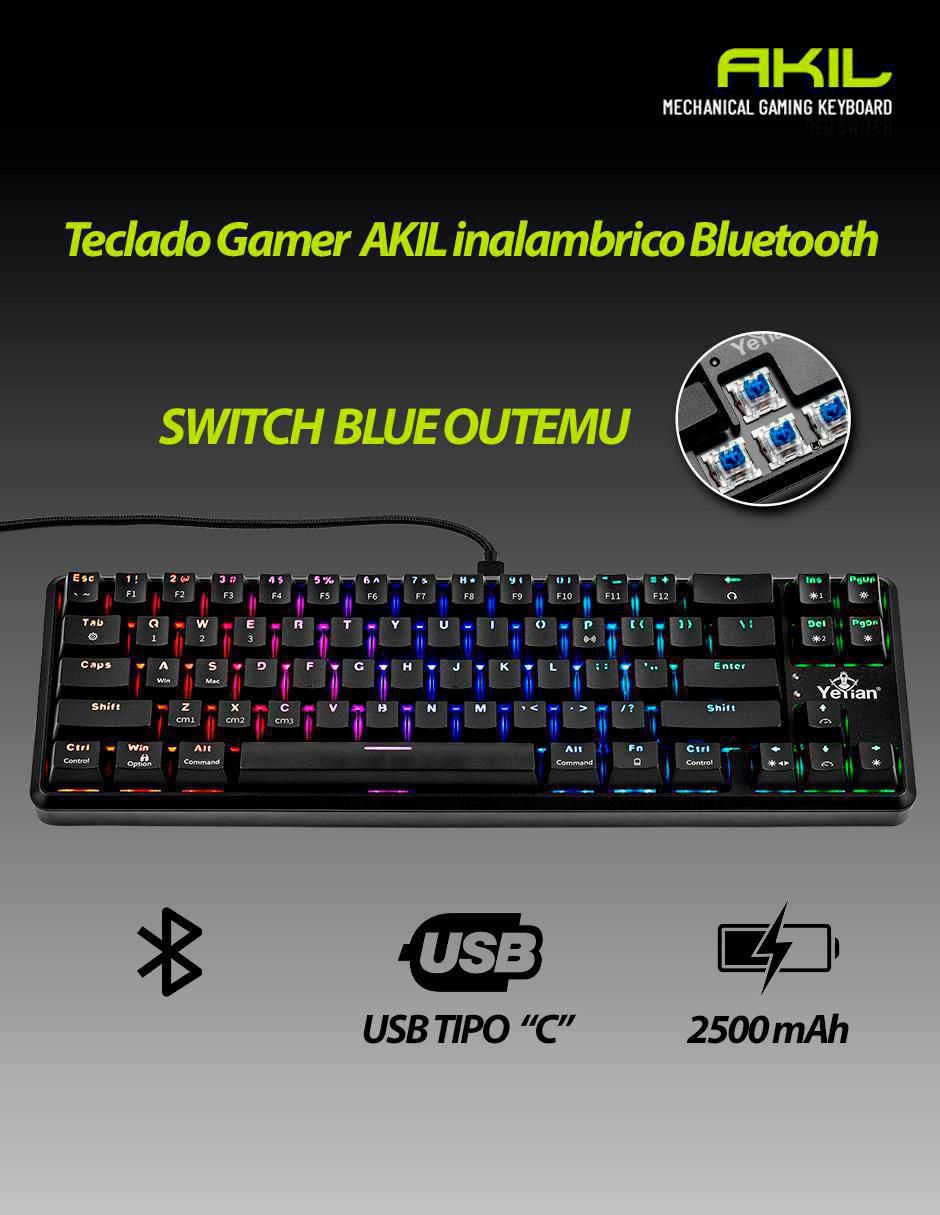 Teclado gamer USB, bluetooth retroiluminado español con interruptor lineal (red, black) Akil 4