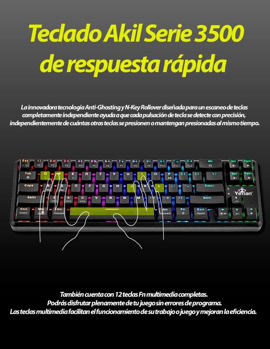 Teclado gamer USB, bluetooth retroiluminado español con interruptor lineal (red, black) Akil 6