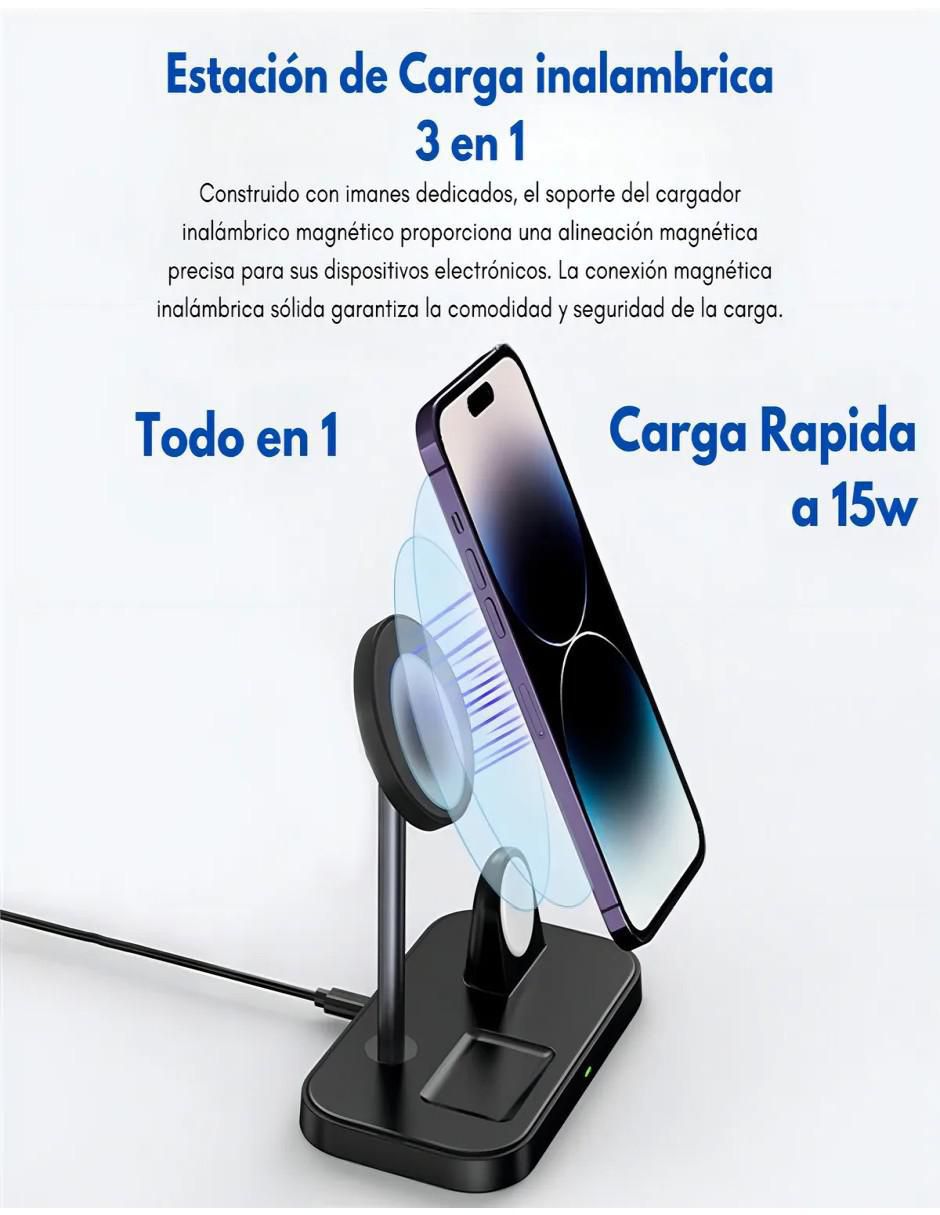 Estación de carga 3 en 1 de 5 w usb tipo c 6