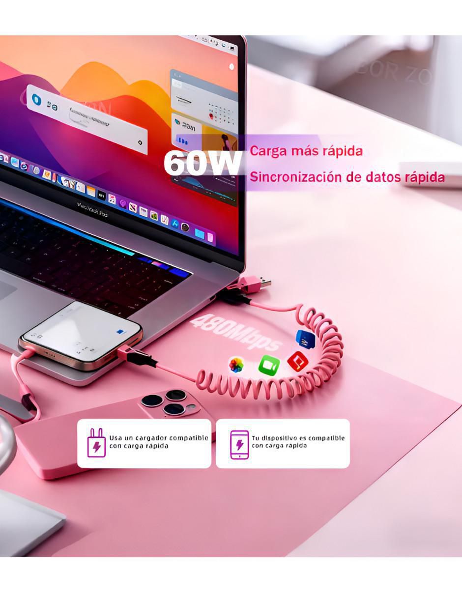 Cable USB Lightning, micro usb y tipo C a tipo usb c de 1.5 m 2