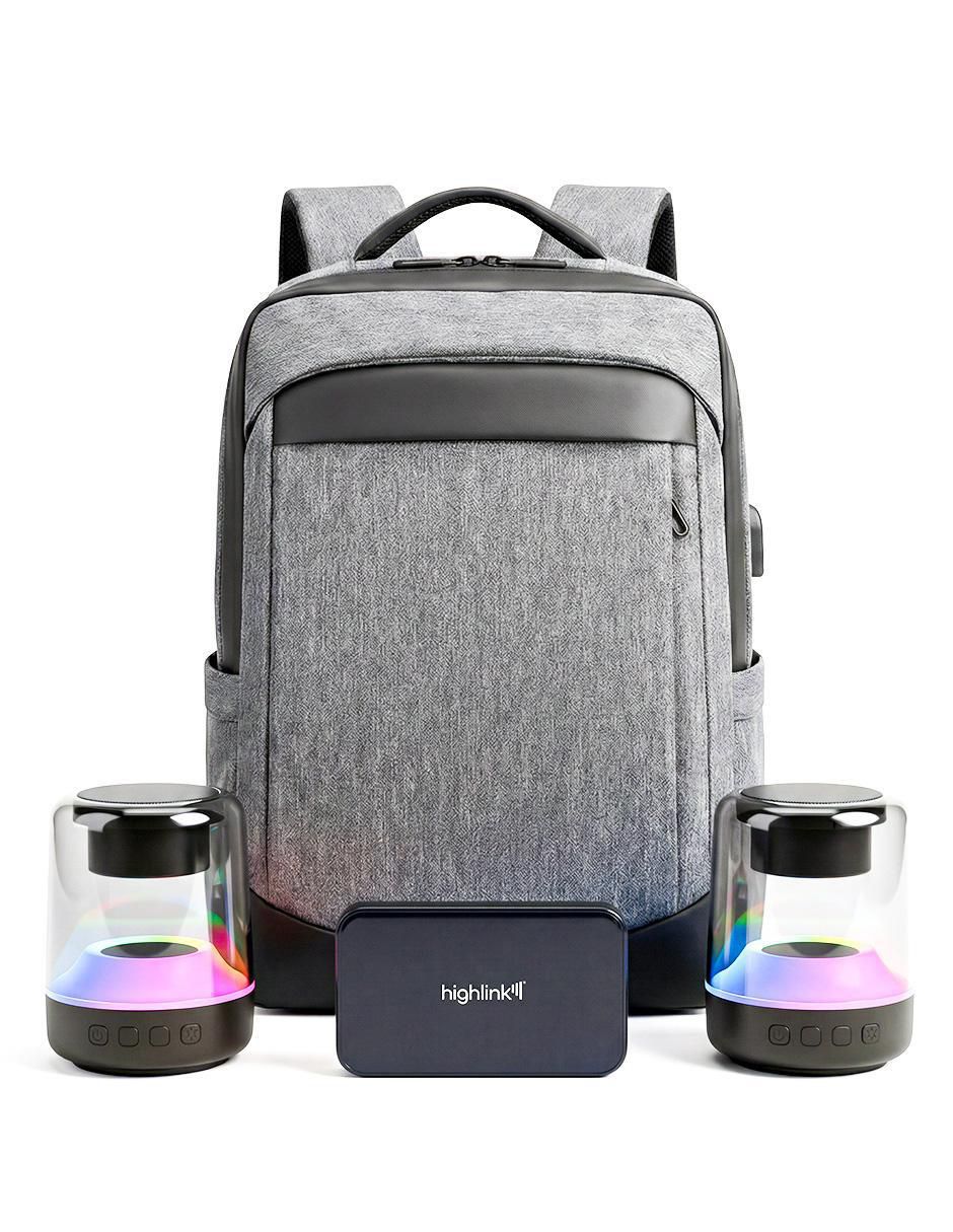 Set de bocinas Rainbow, Backpack y Powerbank alámbricos/inalámbricos
