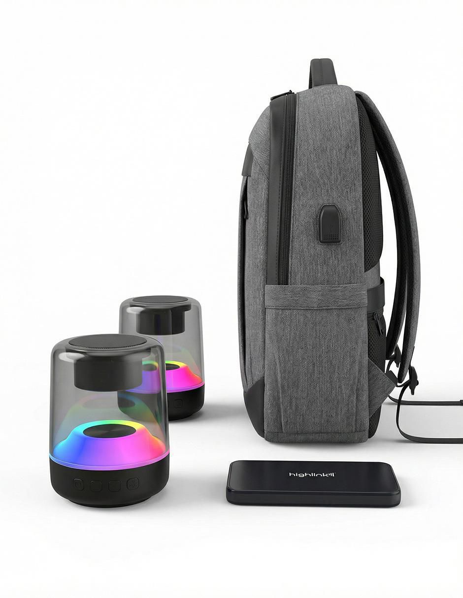 Set de bocinas Rainbow, Backpack y Powerbank alámbricos/inalámbricos 6
