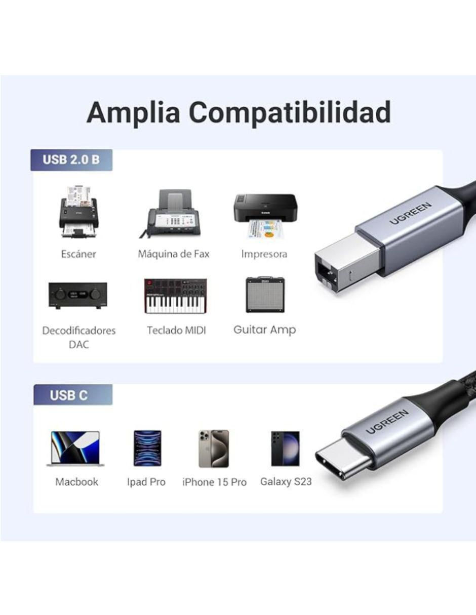 Cable USB C a tipo USB B de 2 m 2