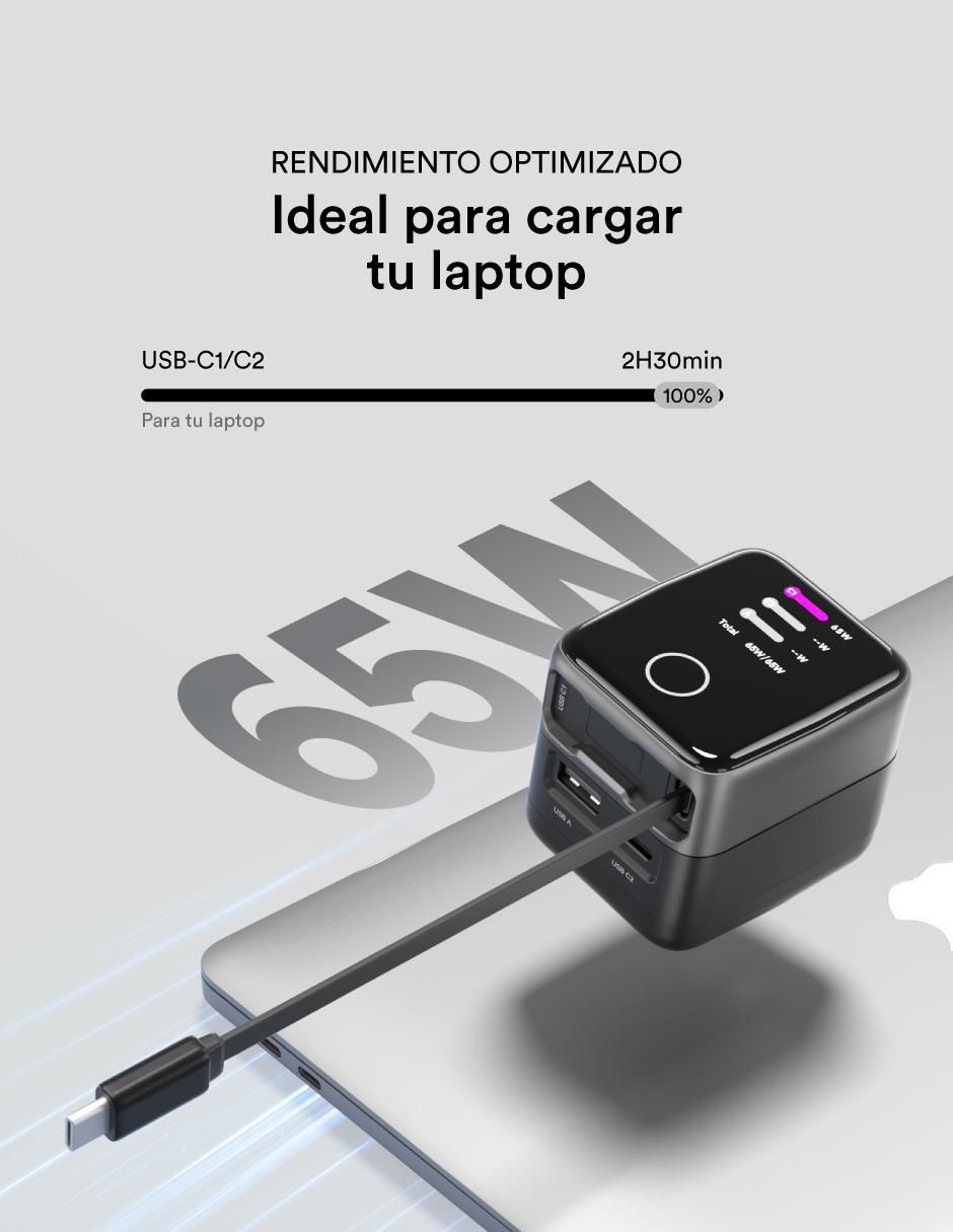 Cargador pared de 65 W USB Tipo A + USB Tipo C cube 65 3
