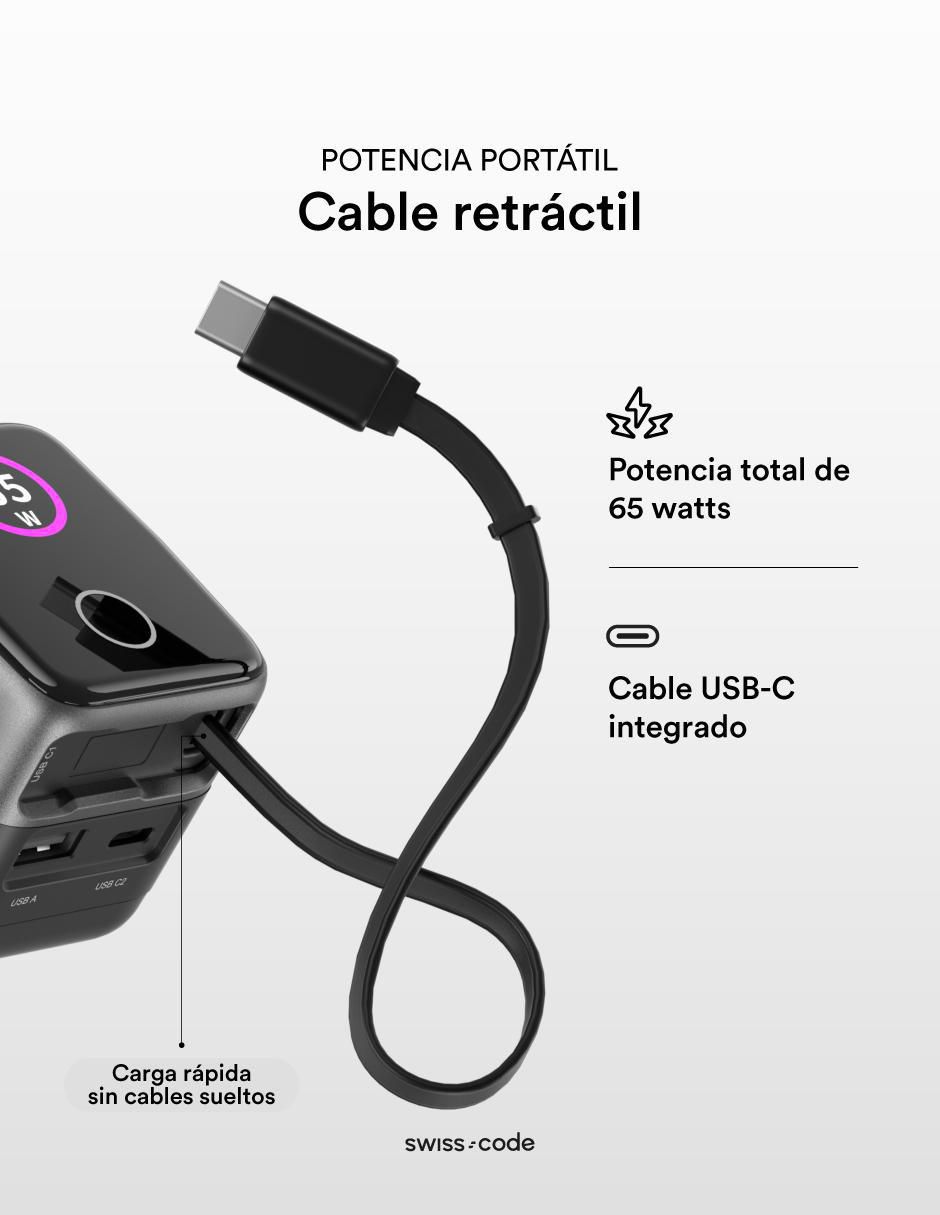 Cargador pared de 65 W USB Tipo A + USB Tipo C cube 65 4