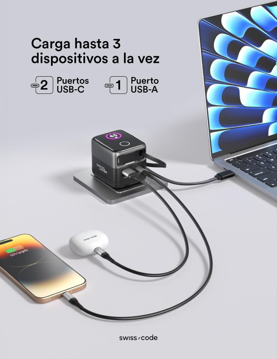 Cargador pared de 65 W USB Tipo A + USB Tipo C cube 65 6